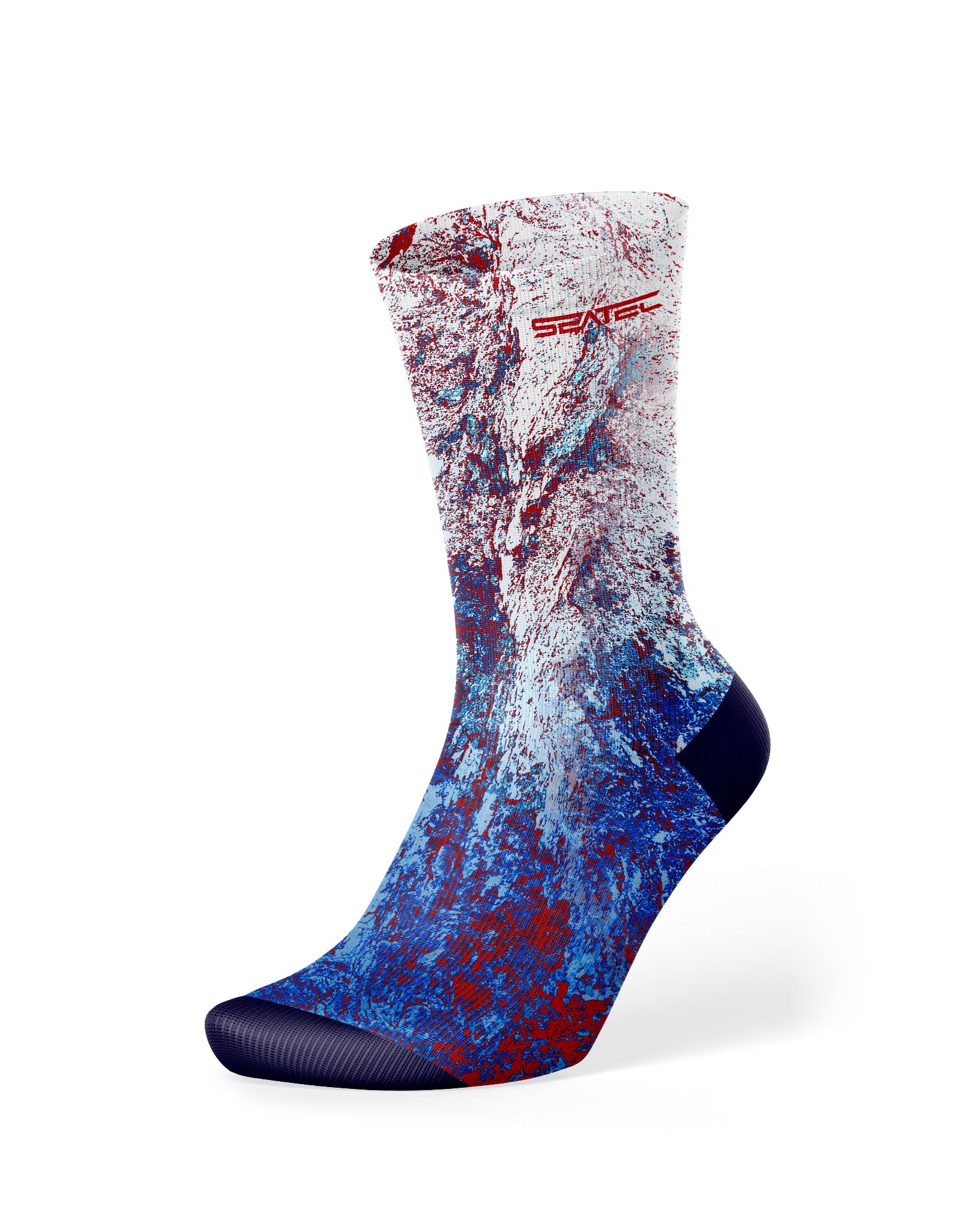 Wildflowersstore Patriot Crew Sock featuring an American red, white, and blue design, breathable moisture-wicking fabric for comfort and performance.