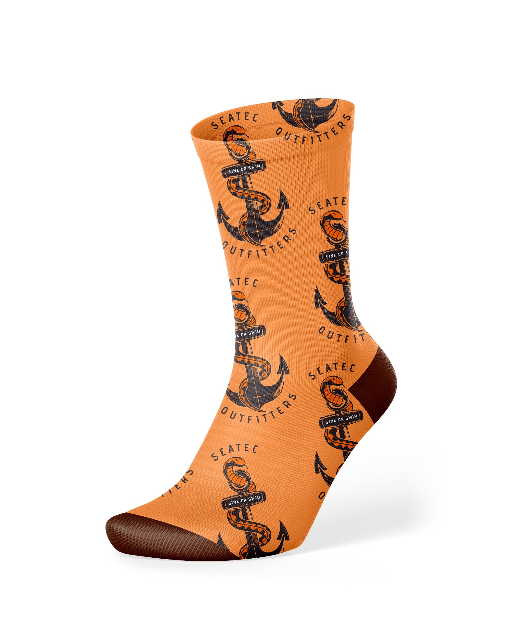 Wildflowersstore Sea Serpent Crew Sock in bright orange with moisture-wicking, breathable, and anti-odor fabric for all-day comfort and performanc