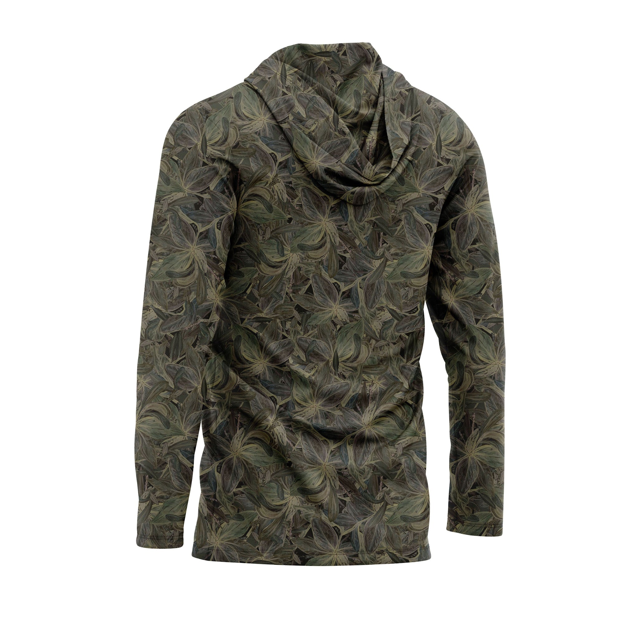 Mangrove Camo Men's Hooded Performance Shirt – Lightweight, moisture-wicking fishing shirt for active outdoor use with UPF sun protection