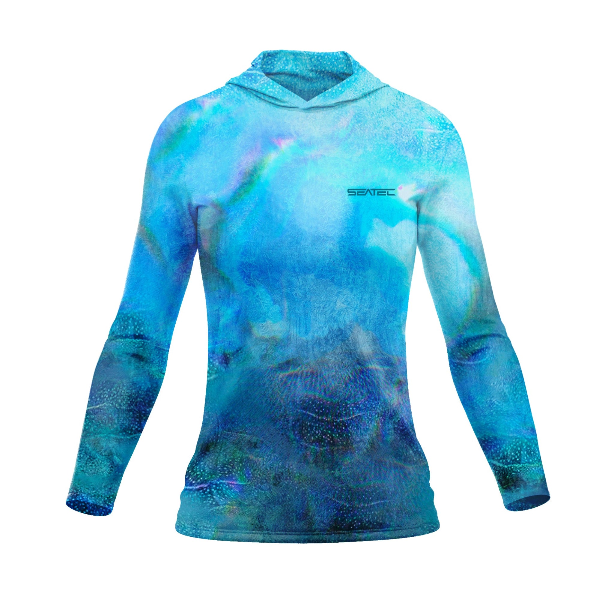 Seatec Women's Blue Crab Hooded Performance Shirt – Lightweight, moisture-wicking fishing shirt for active outdoor use with UPF sun protection