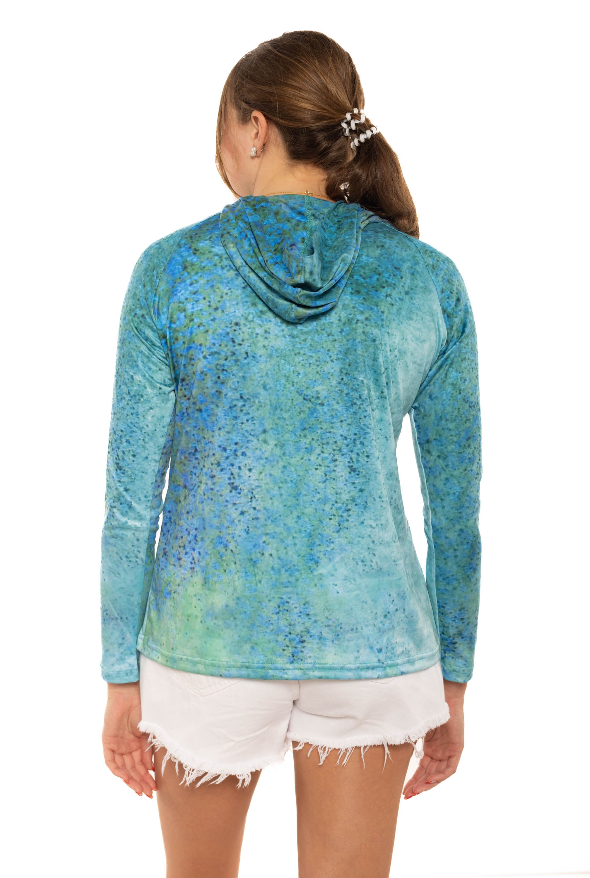 Seatec Women's Blue Trevally Hooded Performance Shirt – Lightweight, moisture-wicking fishing shirt for active outdoor use with UPF sun protection