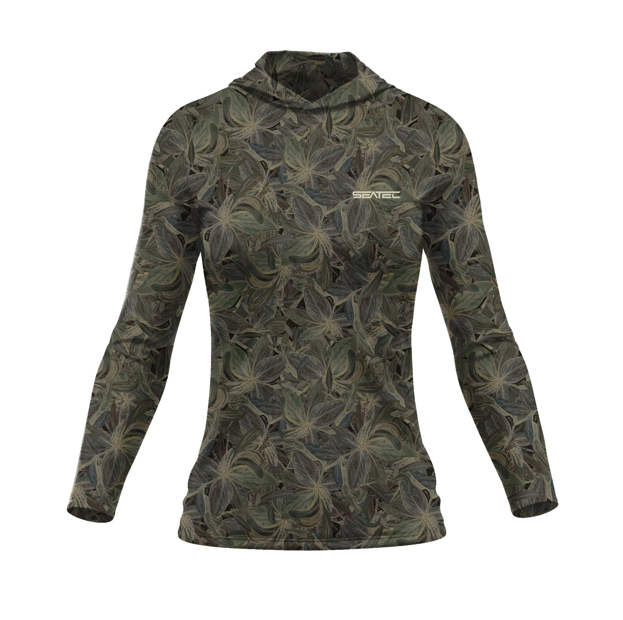 Seatec Women's Mangrove Camo Hooded Performance Shirt – Lightweight, moisture-wicking fishing shirt for active outdoor use with UPF sun protection